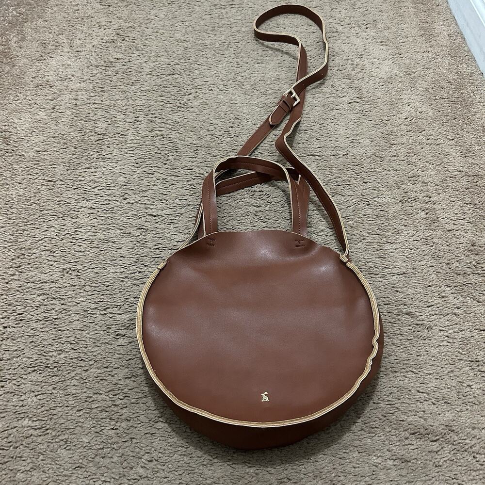 Joules Clara Brown Leather Round Circle Small Tote / Shoulder Crossbody Bag